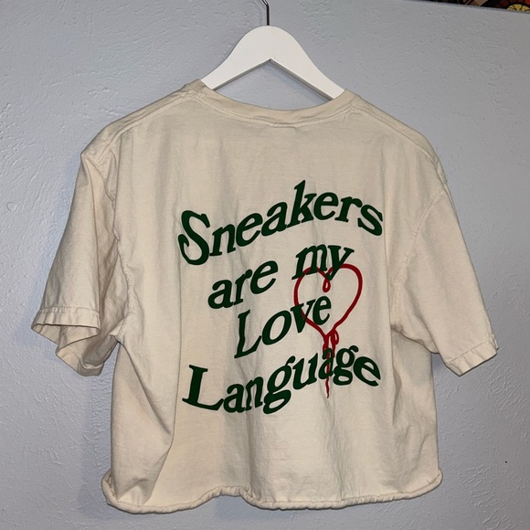 SOLD!! NO LONGER AVAILABLE!!!Sneaker Snob Cream Crop Top with Puff Lettering! - Picture 2 of 6